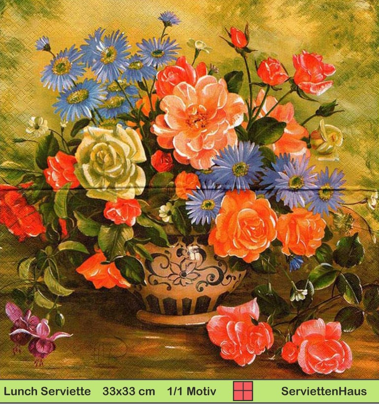 Rosenstrauß in Keramikvase - 1 Paket mit 20 Servietten